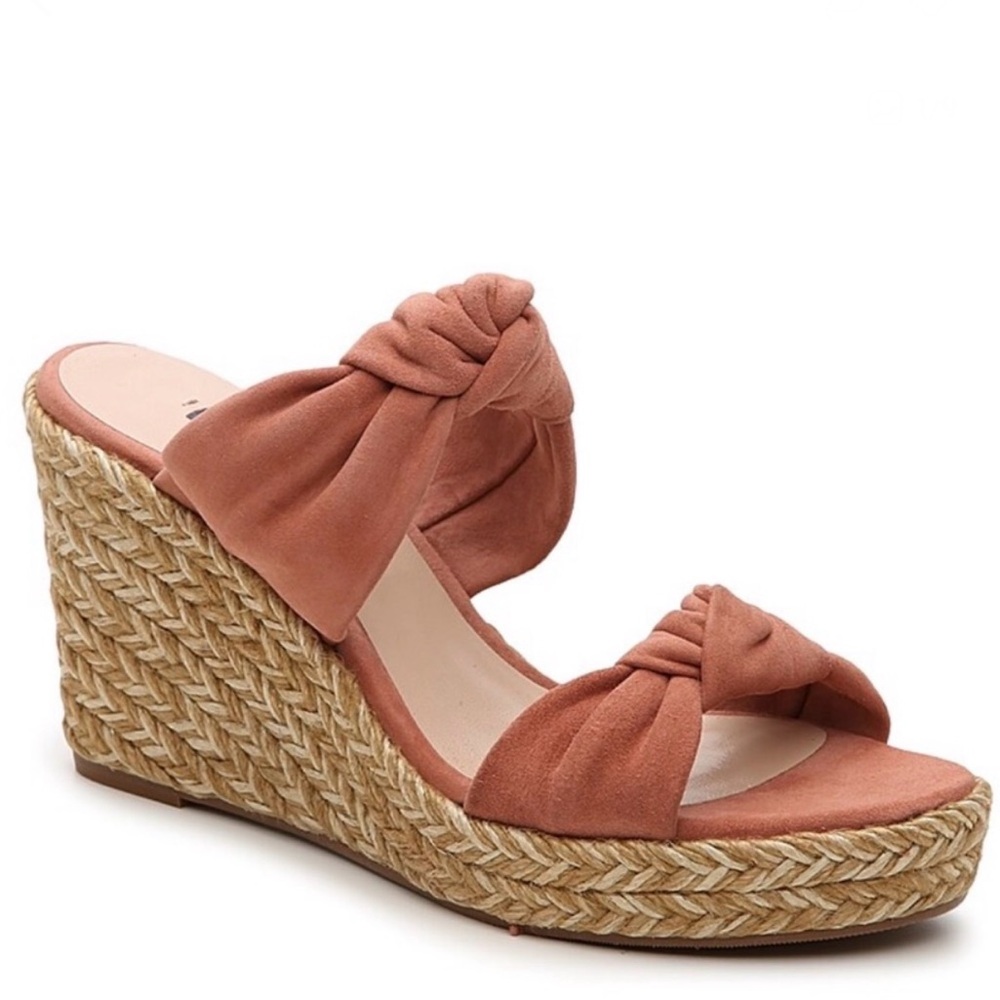 Stuart Weitzman Sarina Suede Knotted Wedge Sandals in‎ Rose Pink Size 6.5